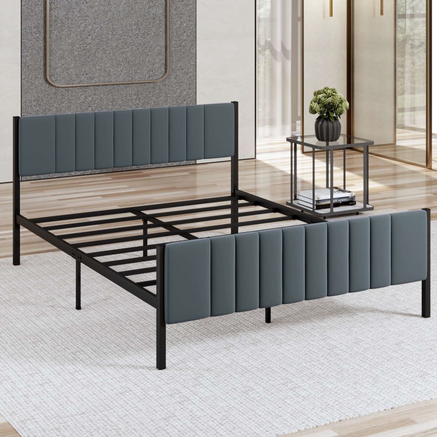 LUNOR Metal Double Bed 160x200 cm, Anthracite — 200 kg Load Capacity