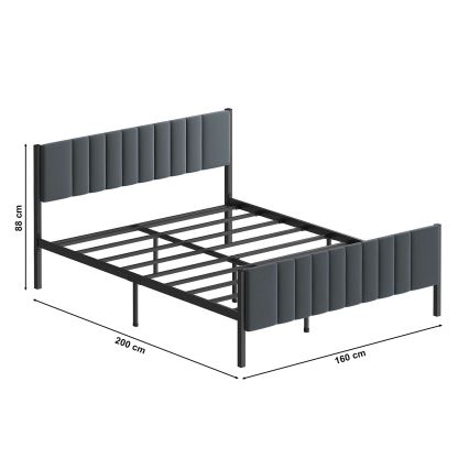 LUNOR Metal Double Bed 160x200 cm, Anthracite — 200 kg Load Capacity
