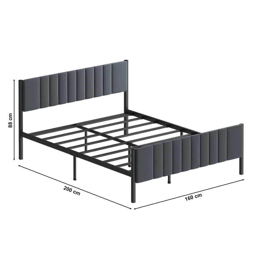 LUNOR Metal Double Bed 160x200 cm, Anthracite — 200 kg Load Capacity