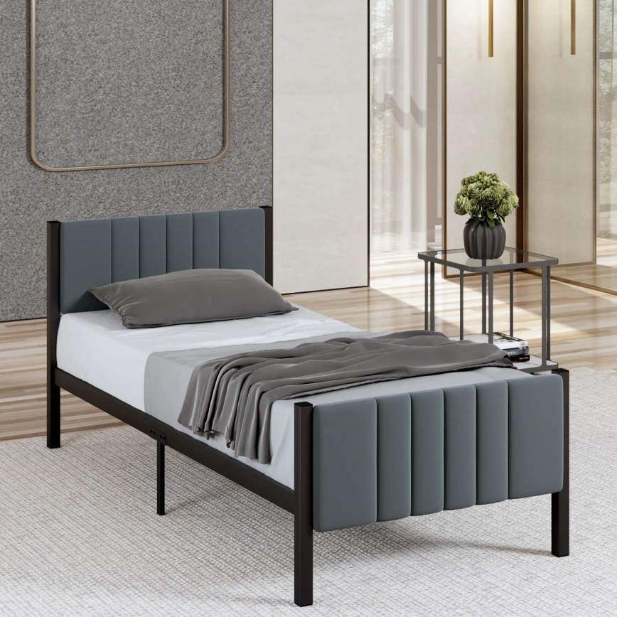 LUNOR Metal Single Bed 90x200 cm, Anthracite — 120 kg Load Capacity