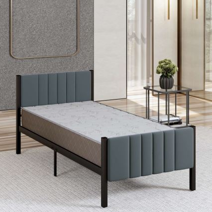 LUNOR Metal Single Bed 90x200 cm, Anthracite — 120 kg Load Capacity