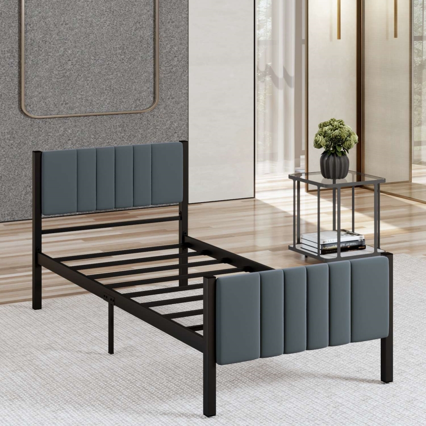 LUNOR Metal Single Bed 90x200 cm, Anthracite — 120 kg Load Capacity