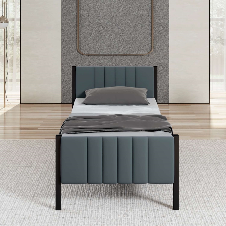 LUNOR Metal Single Bed 90x200 cm, Anthracite — 120 kg Load Capacity