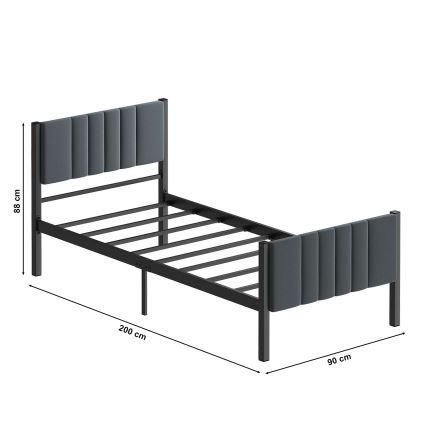 LUNOR Metal Single Bed 90x200 cm, Anthracite — 120 kg Load Capacity