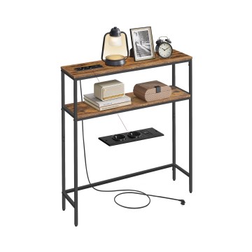 LUVOR 80 x 20 cm console table with built-in power outlets and USB ports, brown/black