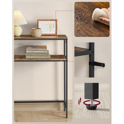 LUVOR 80 x 20 cm console table with built-in power outlets and USB ports, brown/black