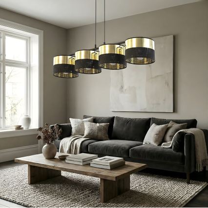 LUX cable-hung chandelier 4xE27/15W/230V black/gold