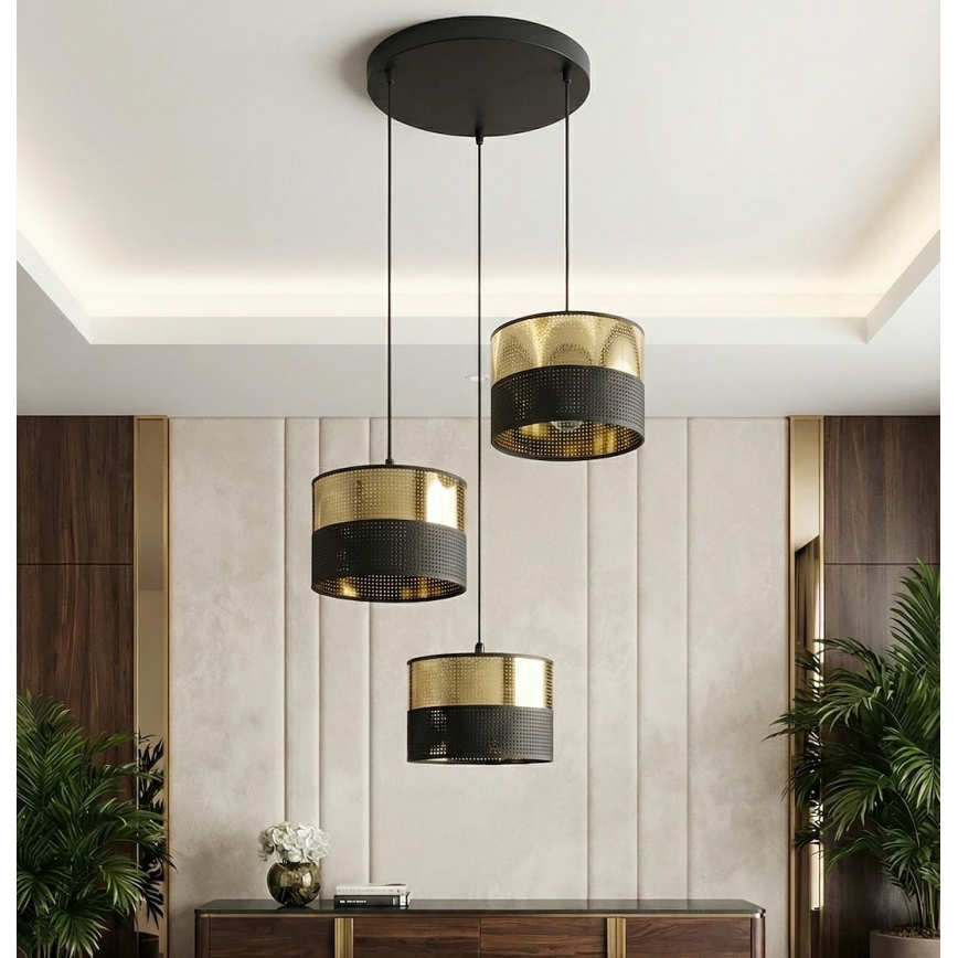 LUX cable pendant chandelier 3xE27/15W/230V black/gold