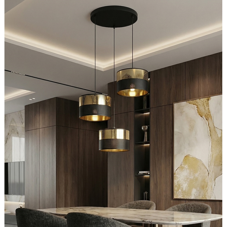 LUX cable pendant chandelier 3xE27/15W/230V black/gold