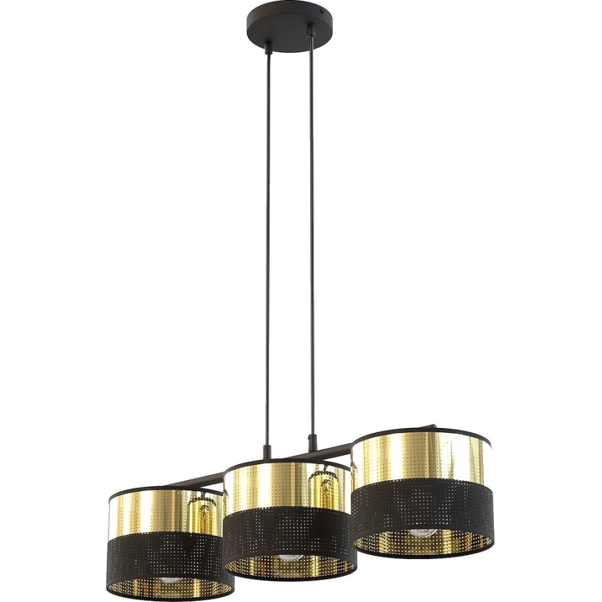 LUX Cable Pendant Light, 3×E27, 15W, 230V — Black/Gold