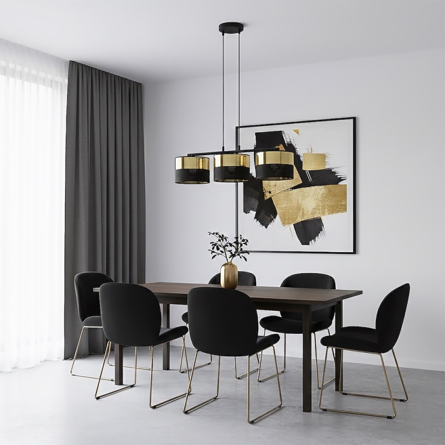 LUX Cable Pendant Light, 3×E27, 15W, 230V — Black/Gold