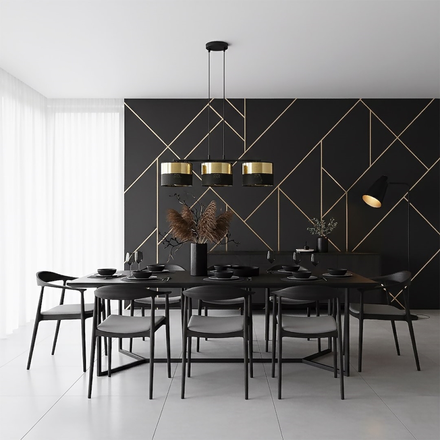 LUX Cable Pendant Light, 3×E27, 15W, 230V — Black/Gold