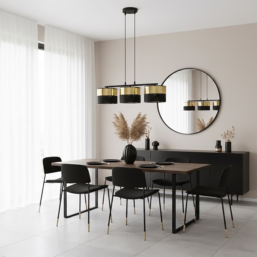 LUX Cable Pendant Light, 3×E27, 15W, 230V — Black/Gold