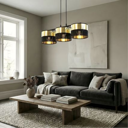 LUX Cable Pendant Light, 3×E27, 15W, 230V — Black/Gold