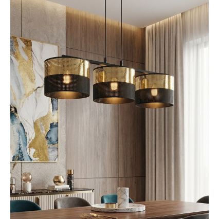 LUX Cable Pendant Light, 3×E27, 15W, 230V — Black/Gold