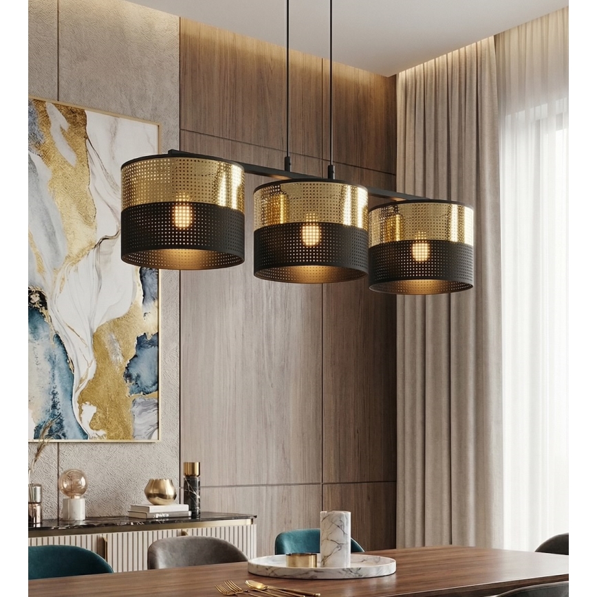 LUX Cable Pendant Light, 3×E27, 15W, 230V — Black/Gold