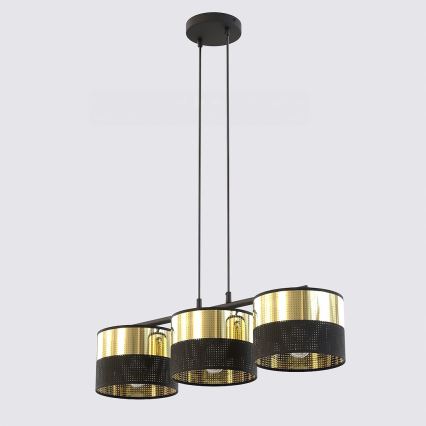 LUX Cable Pendant Light, 3×E27, 15W, 230V — Black/Gold