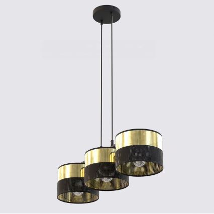 LUX Cable Pendant Light, 3×E27, 15W, 230V — Black/Gold