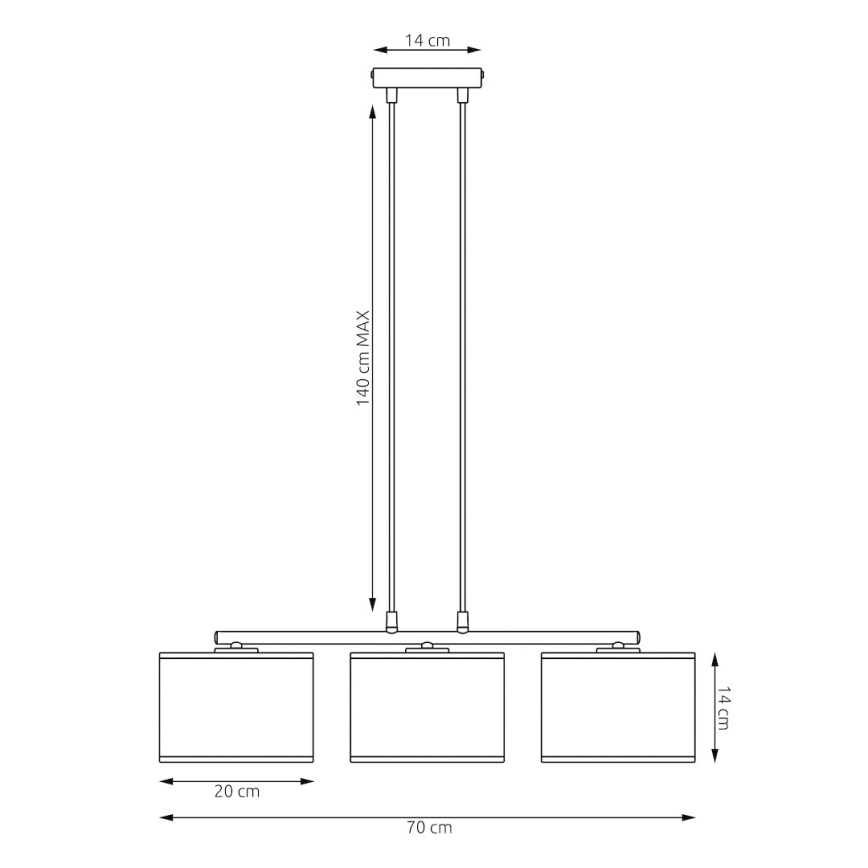 LUX Cable Pendant Light, 3×E27, 15W, 230V — Black/Gold