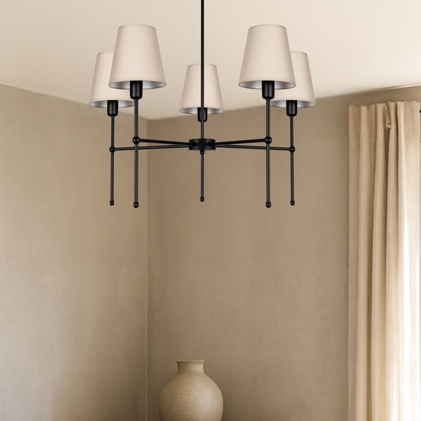 MADELA Rod Chandelier 5xE14/40W/230V, Beige/Black