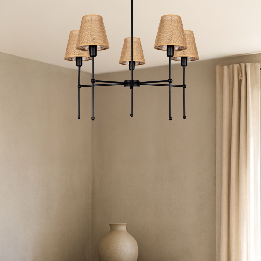 MADELA rod chandelier 5xE14/40W/230V jute/black