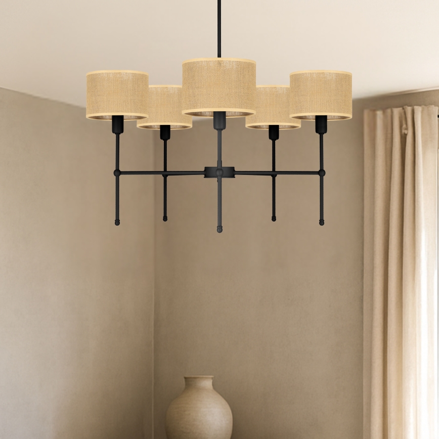 MADELA Rod-Mounted Chandelier 5xE14/40W/230V Jute/Black
