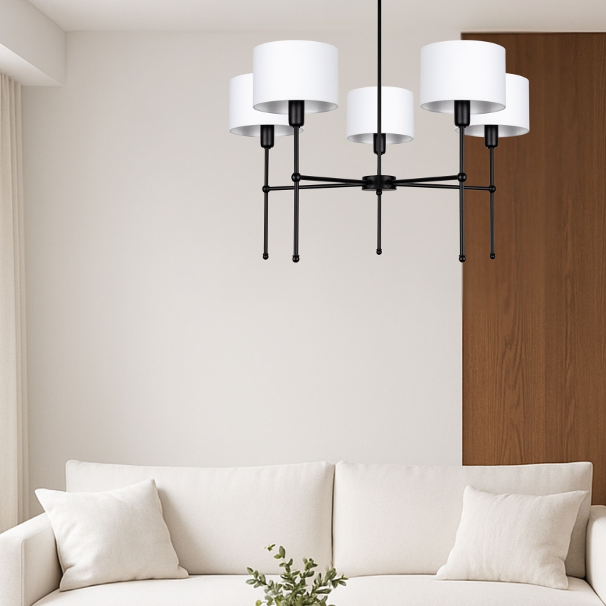 MADELA Rod-Mounted Chandelier 5xE14/40W/230V White/Black