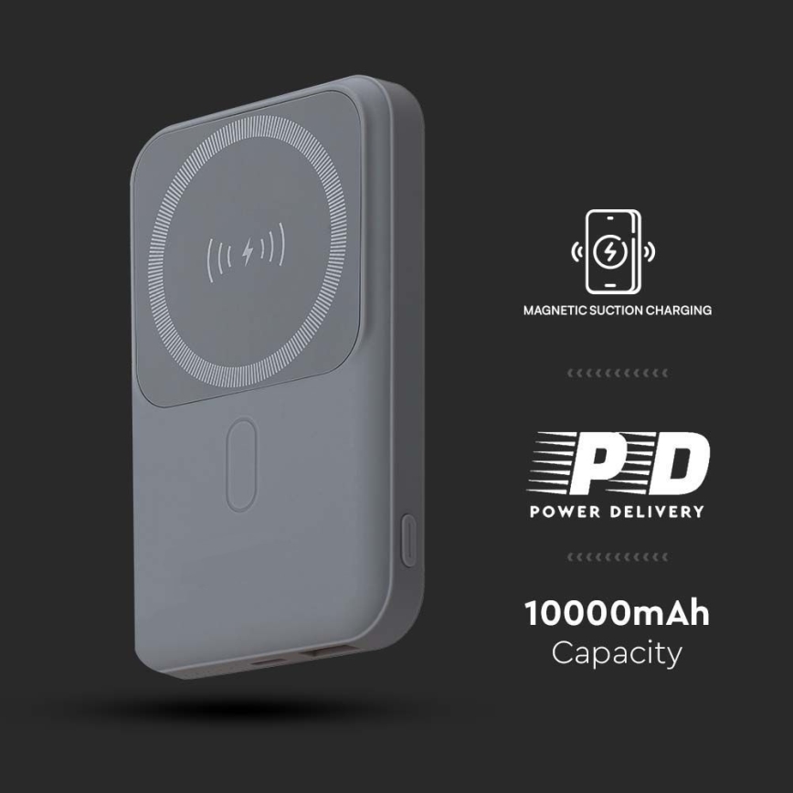 Magnetic Power Bank with wireless charging Power Delivery 10 000mAh/20W/3,7V grey