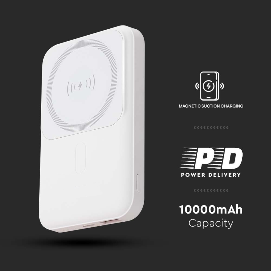 Magnetic Power Bank with wireless charging Power Delivery 10 000mAh/20W/3,7V white