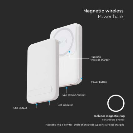 Magnetic Power Bank with wireless charging Power Delivery 10 000mAh/20W/3,7V white