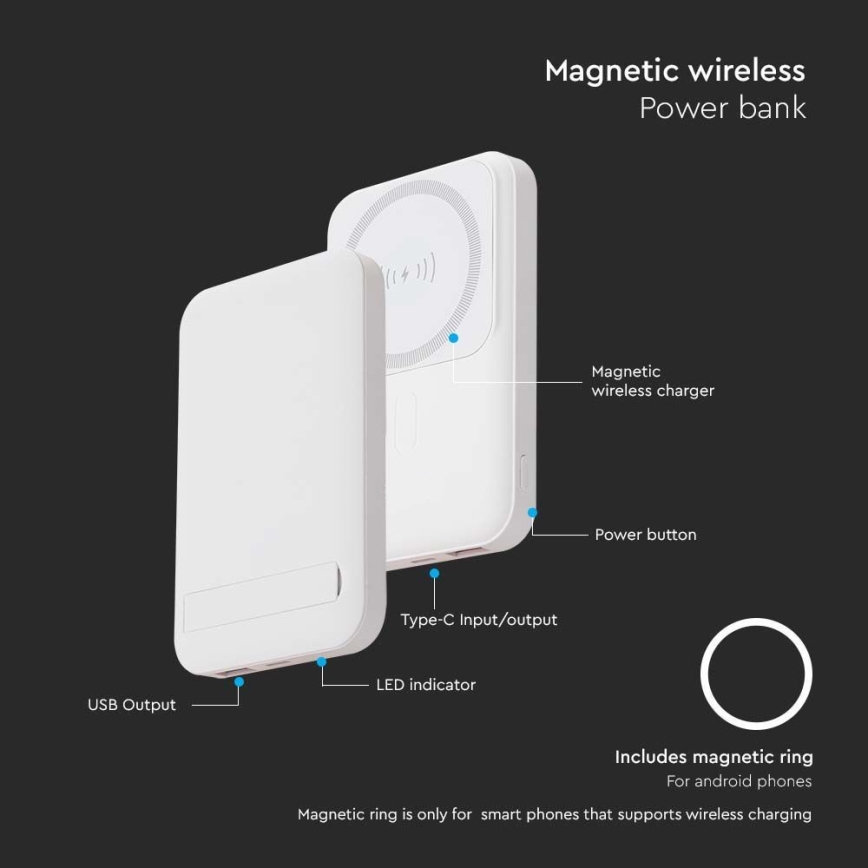 Magnetic Power Bank with wireless charging Power Delivery 10 000mAh/20W/3,7V white