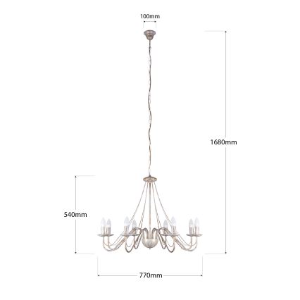 MALBO Chain Chandelier 8xE14/10W/230V White/Gold/Patina