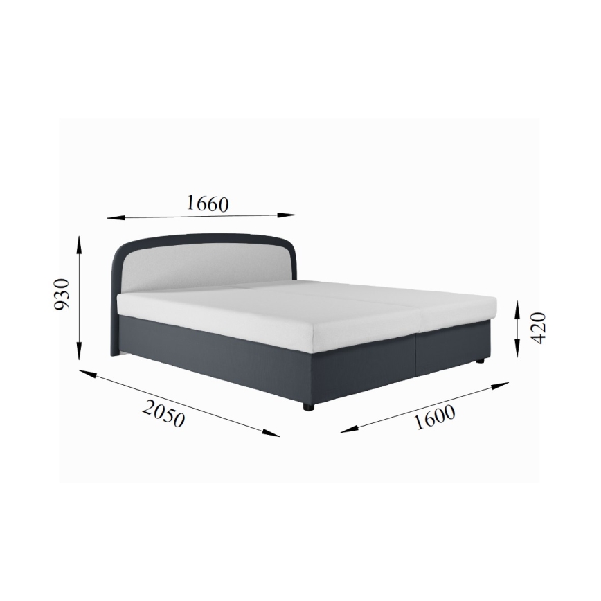 MALIA Upholstered Bed with Spring Mattress and Storage, 160 x 200 cm — Grey