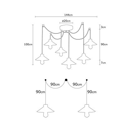MANAVGAT cable chandelier 6xE27/40W/230V, spider-style, multicolored
