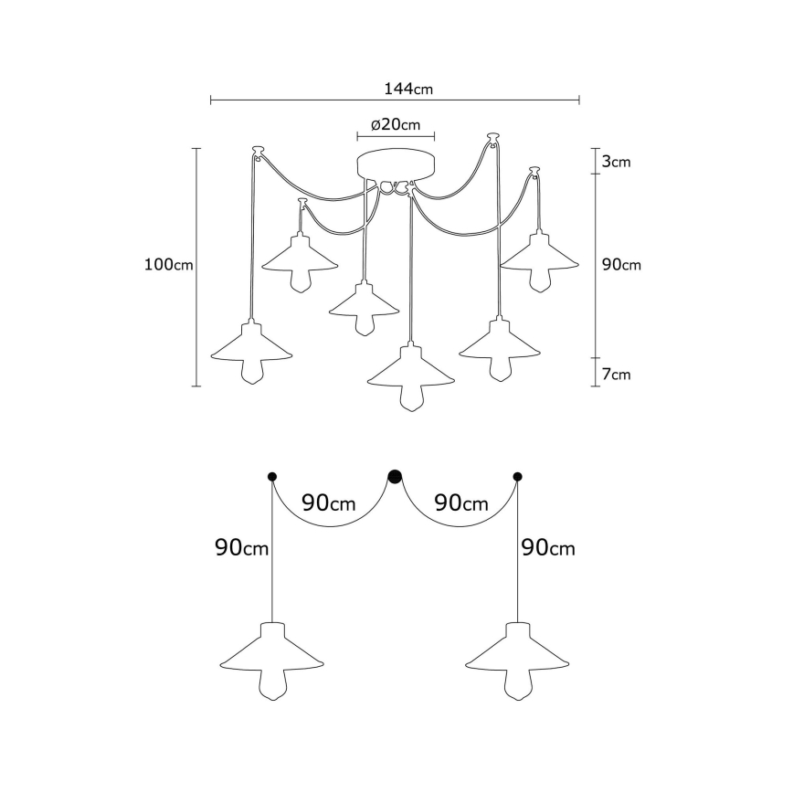 MANAVGAT cable chandelier 6xE27/40W/230V, spider-style, multicolored