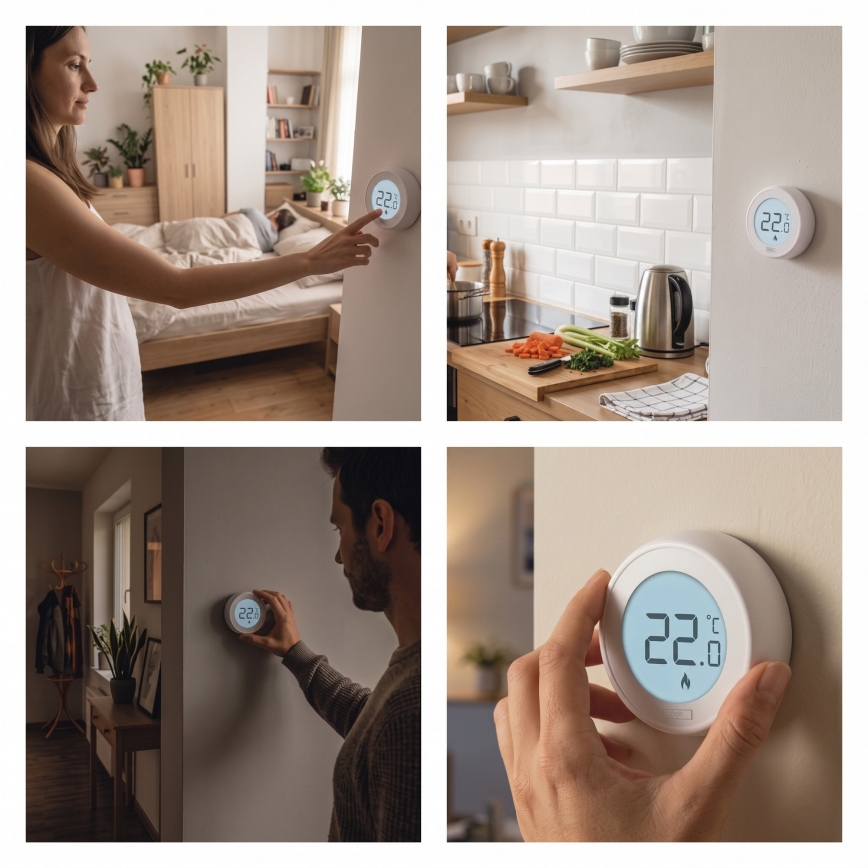 Manual room thermostat 230V/6A, 2xAA, white