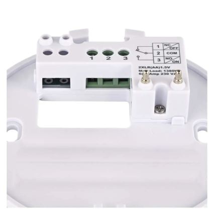 Manual room thermostat 230V/6A, 2xAA, white