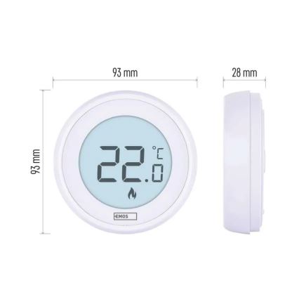 Manual room thermostat 230V/6A, 2xAA, white