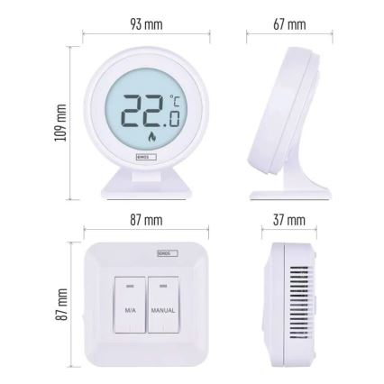 Manual wireless room thermostat 230V/16A 2xAA white
