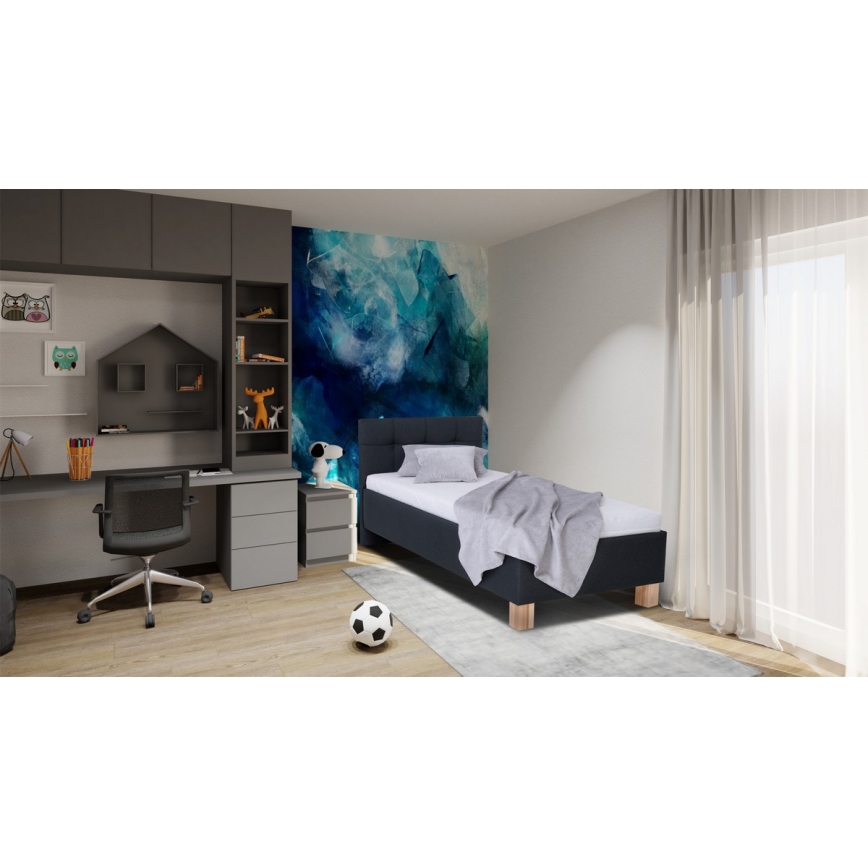 MARIA ONE upholstered bed with built-in storage, 90x200 cm, anthracite — mattress not included