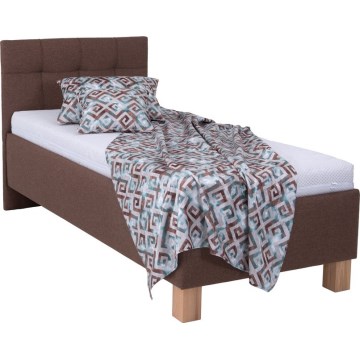 MARIA ONE Upholstered Bed with Mattress and Built-in Storage, 90x200 cm, Brown