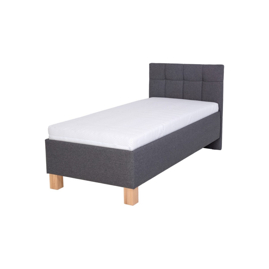 MARIA ONE Upholstered Bed with Mattress and Storage, 90 x 200 cm, Grey