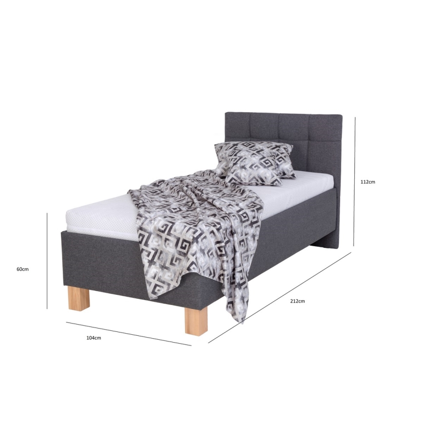 MARIA ONE Upholstered Bed with Mattress and Storage, 90 x 200 cm, Grey