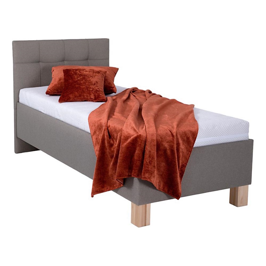 MARIA ONE upholstered bed with mattress and storage, 90x200 cm, taupe