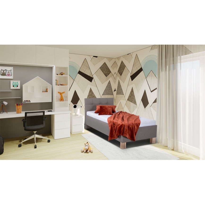 MARIA ONE upholstered bed with mattress and storage, 90x200 cm, taupe