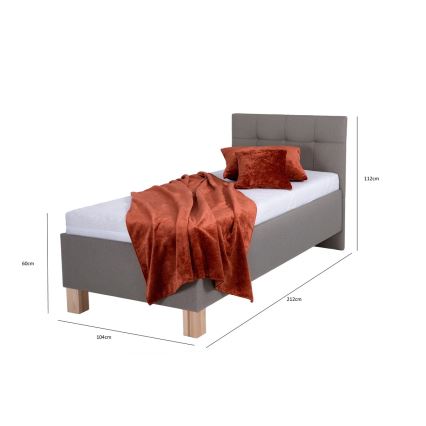 MARIA ONE upholstered bed with mattress and storage, 90x200 cm, taupe