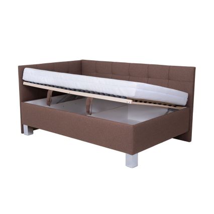 MARIA PETITE Upholstered Bed with Mattress and Storage, 120x200 cm, Brown