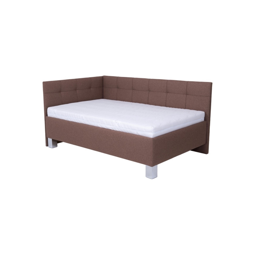 MARIA PETITE Upholstered Bed with Mattress and Storage, 120x200 cm, Brown