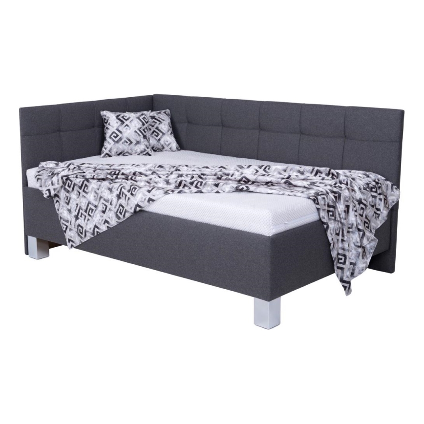 MARIA PETITE upholstered bed with mattress and storage compartment, 120x200 cm, grey