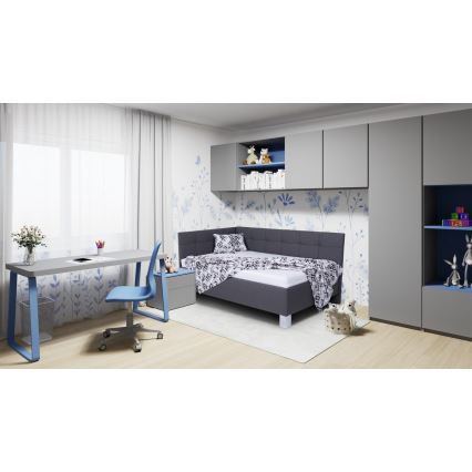 MARIA PETITE upholstered bed with mattress and storage compartment, 120x200 cm, grey